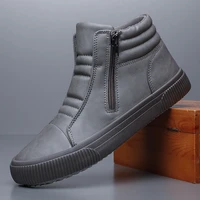 2022 autumn new sid zip boots mens casual high top vulcanized shoes round toe sewing designer loafers black gray bd200335