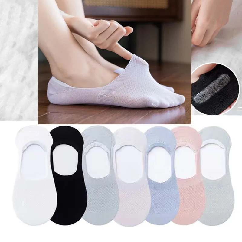 

10pair/lot Women Shallow Mouth Socks Breathable Solid Cotton Slippers Dew Low Mesh Non Slip Thin Ship Silicone Invisible Popular