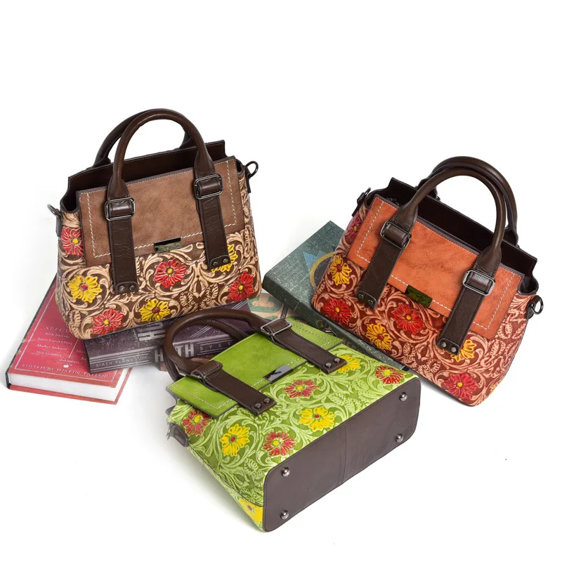 Retro Chinese Style Embossed Embossed Color Flip Women's Handbag 2023 New Fashion Personality High Quality Women's Messenger Bag