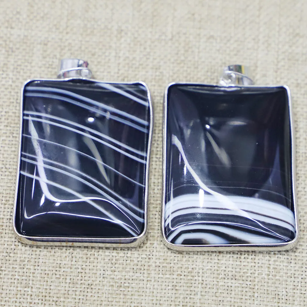 New Natural Stone Rectangle Black Onyx CAB Cabochon Necklace Pendant Women Jewelry Gift Accessories Wholesale 6Pcs Free Shipping