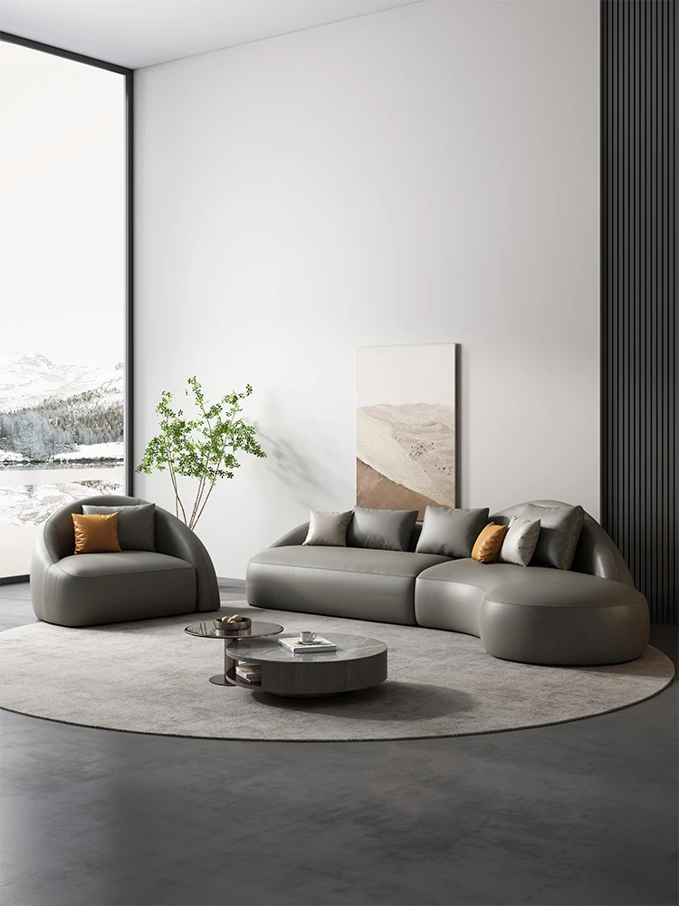 

Minimalist leather sofa first layer cowhide Nordic small-sized special-shaped sofa living room ins wind designer
