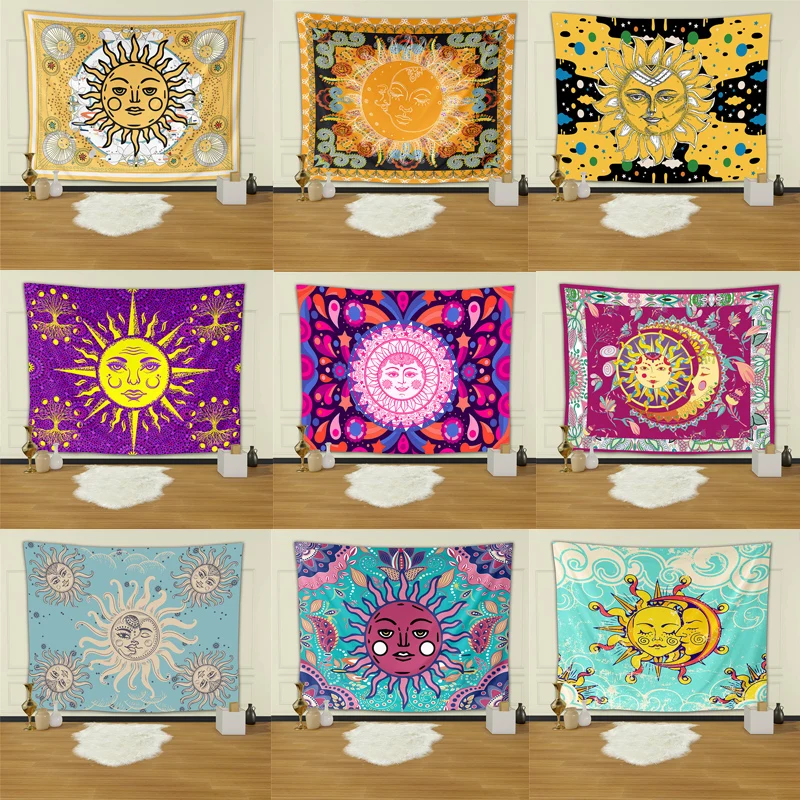 

Psychedelic Flower Tapestry Wall Hanging Sun Moon Floral Tapestry Hippie Eye Wall Carpets Dorm Decor Starry SkyCarpet