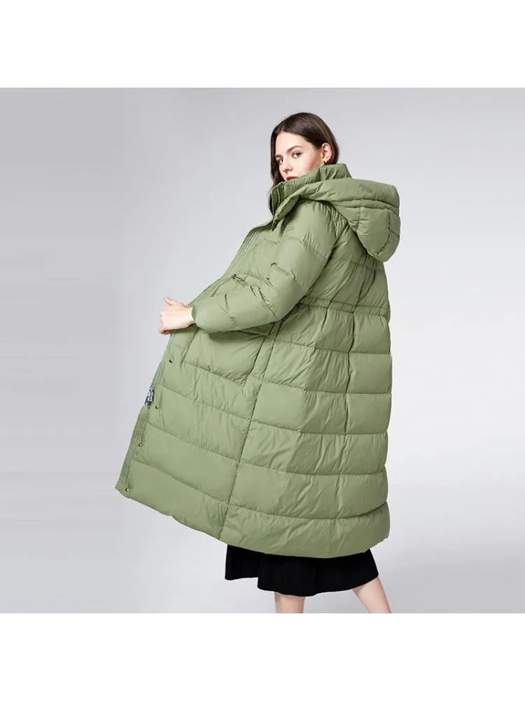 2022 Winter High End Hooded Black Thickened Long Loose 90 White Duck Down Coats Women Warmer Bread Cloth Jackets