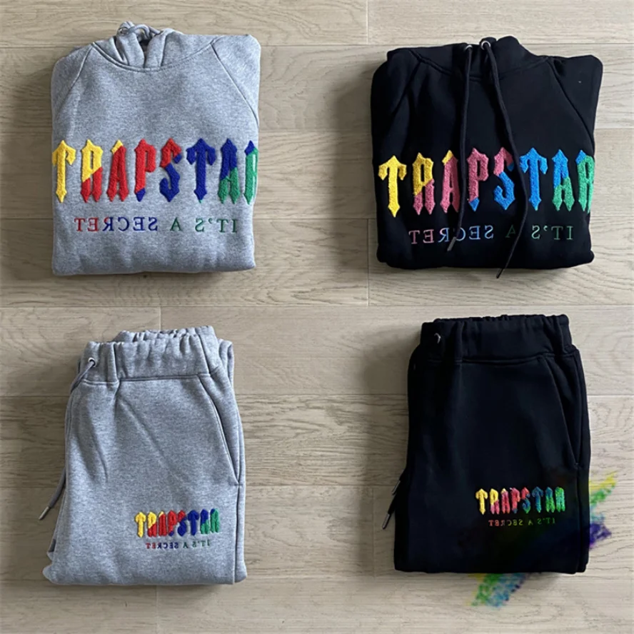 

Top Quality Trapstar Rainbow Colour Towel Embroidered Hoodie Hip Hop Men Women Pullover Black Gray Hooded
