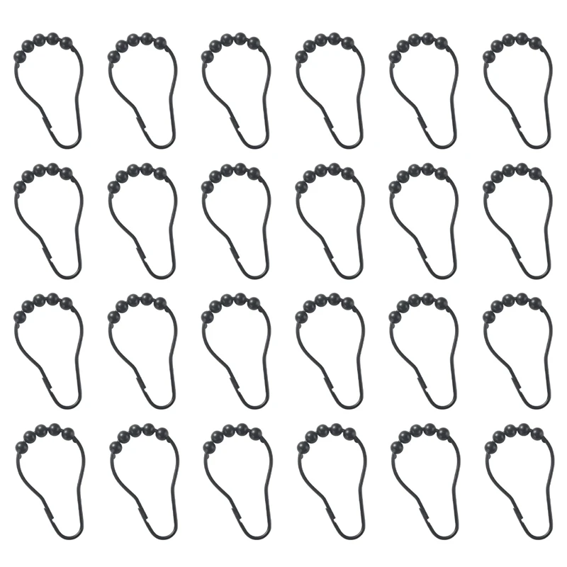 

Shower Curtain Hooks Rings Metal Shower Curtain Hooks Rings For Bathroom Shower Rods Curtains Set Of 24 Black