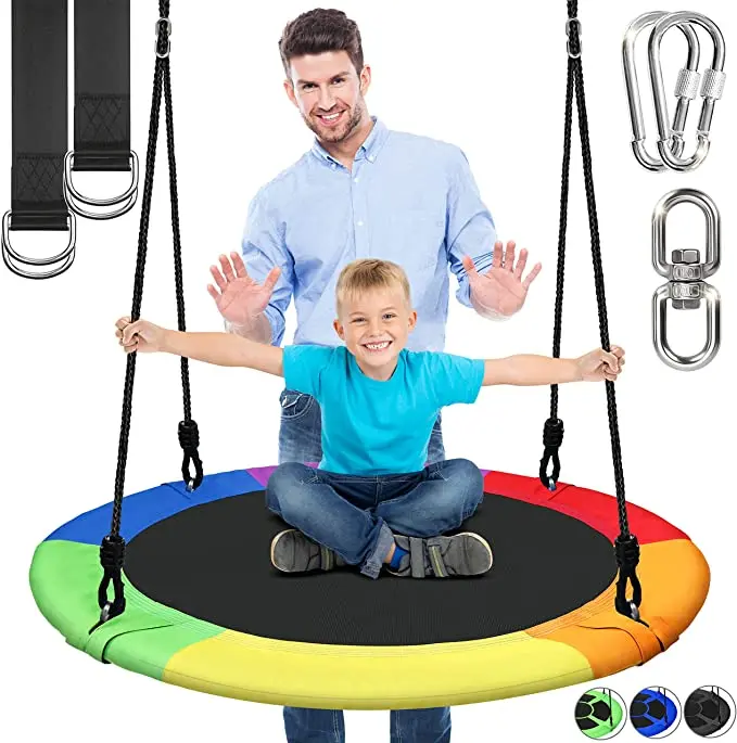 

Free Shipping 40” Flying Saucer Swing with Hang Kit and Center Spinner Hanging Tree Circular Play Set