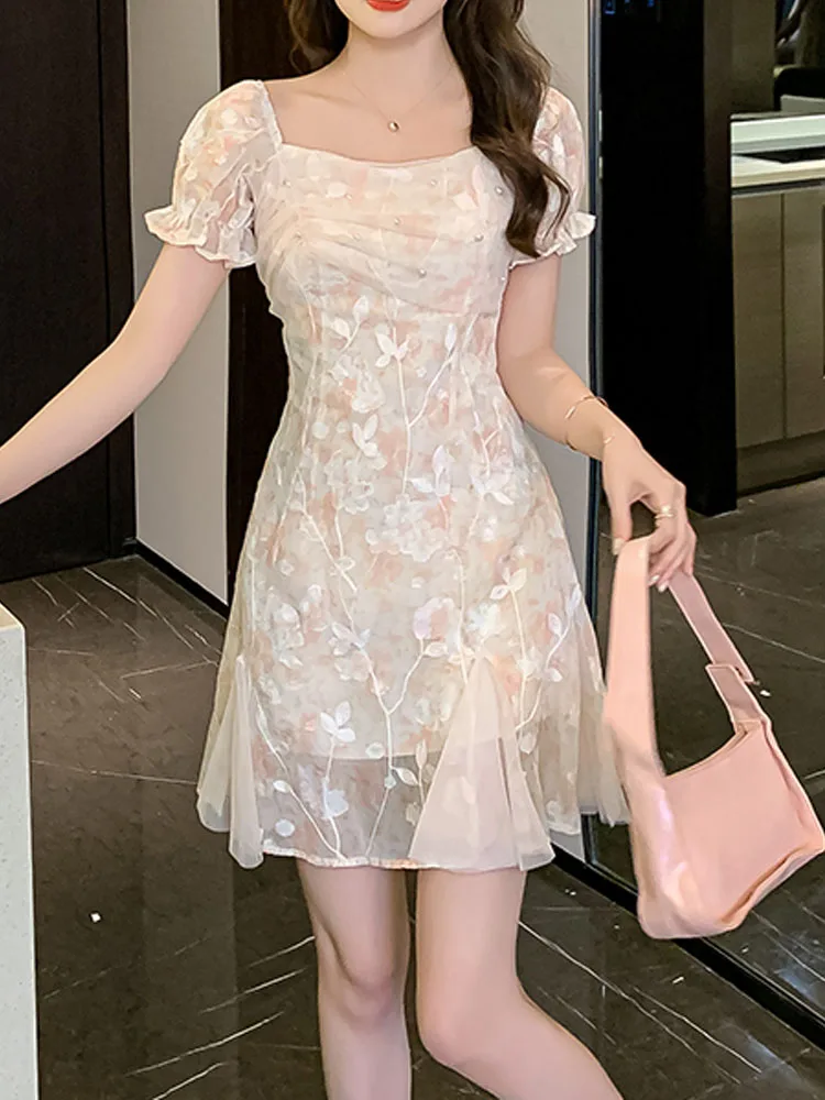 

Женское платье-миди из органзы, с цветочным принтом