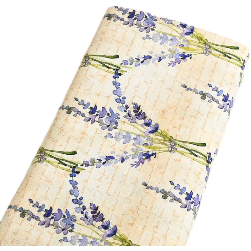 Half Yard Plain 100% Cotton Fabric With Retro Lavender Flower Print, Handmade DIY Garment Dress Sewing Tissue CR-1417
