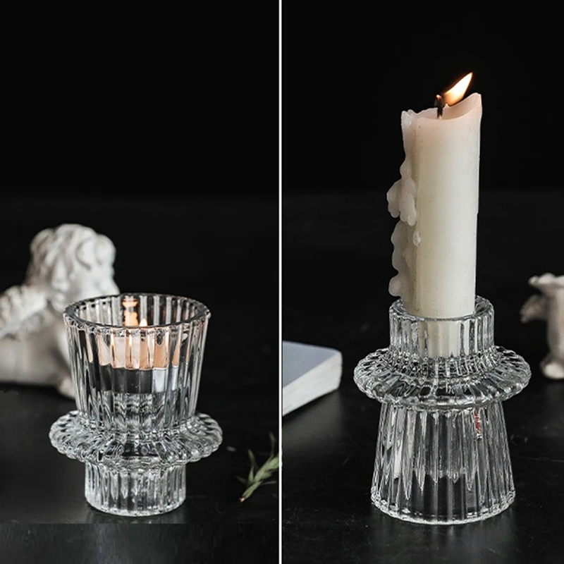 4 шт. стеклянные подсвечники 2 разных размеров современный рифленый дизайн