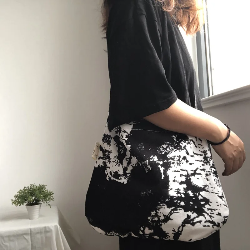 

Korean Retro Splash Ink Artistic Tie Dyed Fabric Cotton Linen Bag Casual Versatile Shoulder Bag Messenger Bag Bags for Women