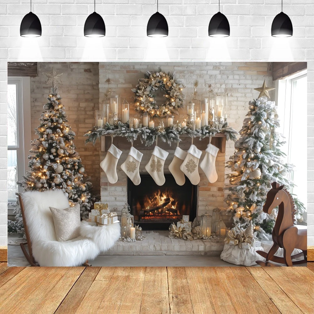 Белый рождественский камин фото фон рождественские елки чулки детский семейный