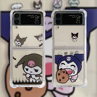 cute hello kitty kuromi my melody phone case for samsung z flip 3 5g zflip3 flip3 f7110 for galaxy shockproof transparent cover