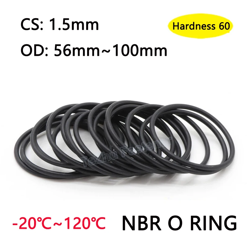 

20pcs Nitrile Rubber O Ring Seal Gasket Thickness CS 1.5mm OD 56mm-100mm NBR O-Ring Spacer Oil Resistant Washer Black Hardness60