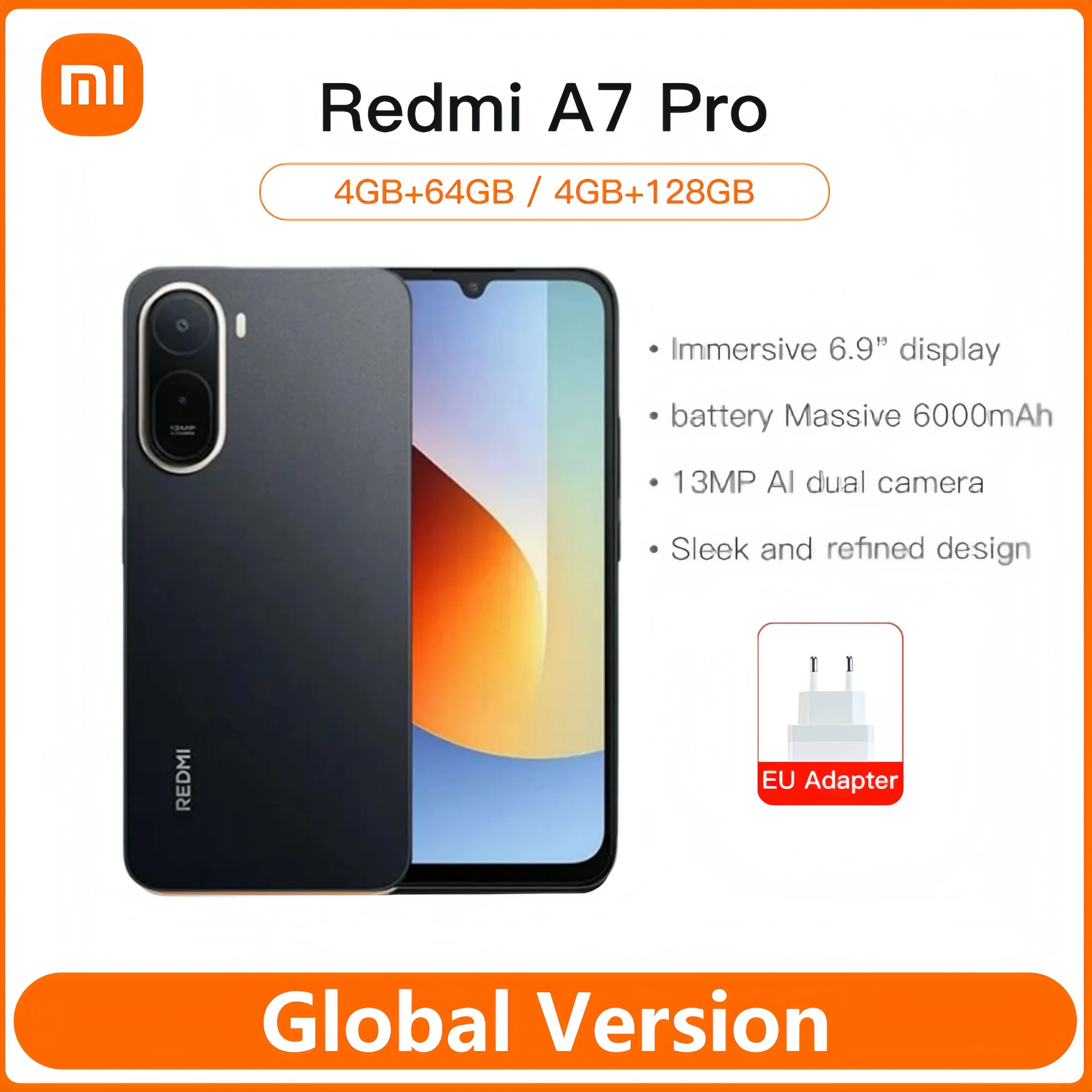 Фото Глобальная версия Xiaomi Redmi A7 Pro, 6,9-дюймовый LCD-экран 120 Гц, процессор UNISOC T7250 Octa Core, аккумулятор 6000 мАч, камера 13 МП, мобильный телефон №1