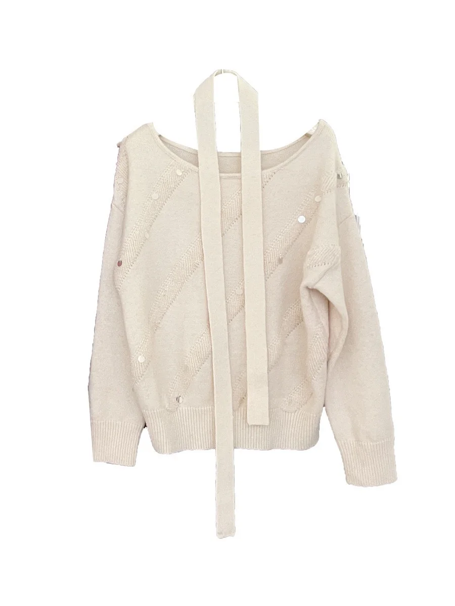 Se Gentle Sun Xiuxi Рождественская одежда свитер с открытым вырезом и лентой женский