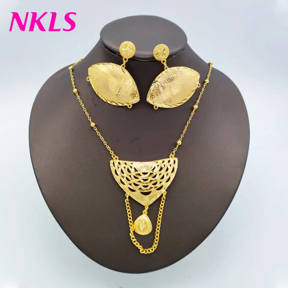 

Дубай, золотой цвет, искусственное ожерелье, Эфиопский браслет, серьги, модный универсальный стиль, набор украшений для женщин Gifts