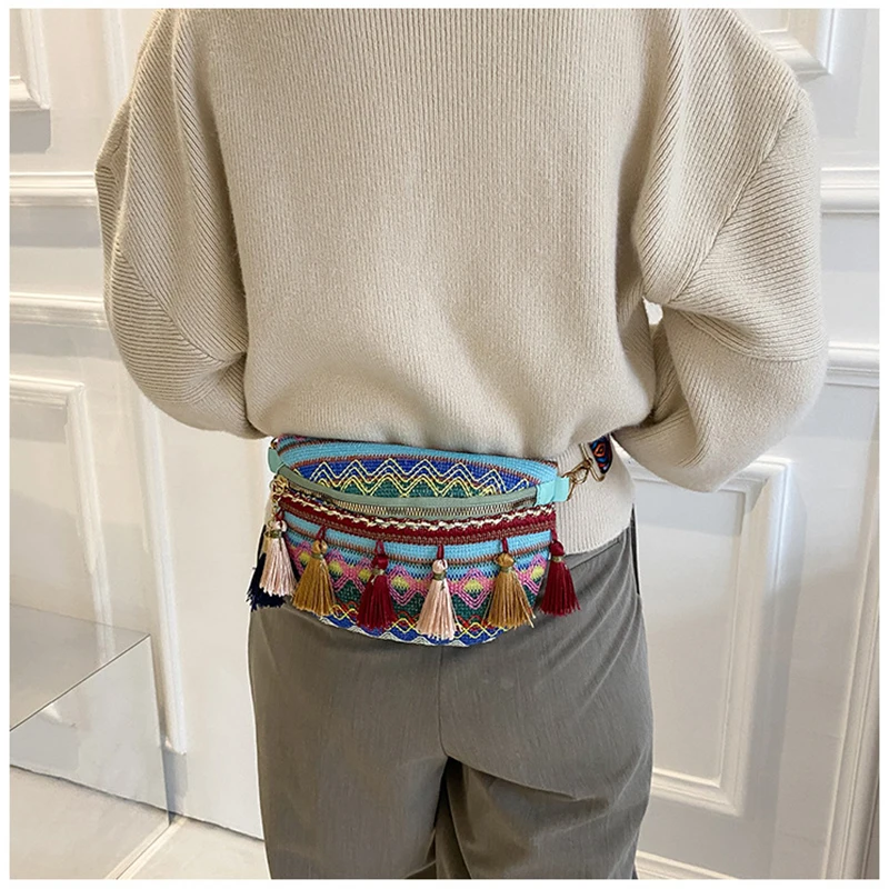Женская поясная сумка с регулируемым ремешком разноцветная бахромой 2022 |