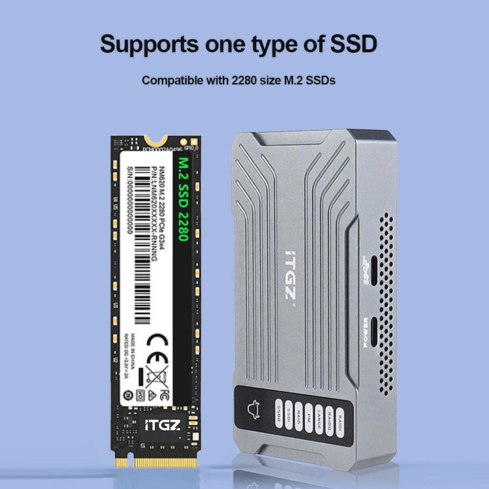 

M.2 NVME SSD RAID Dual Bay HDD Case Hard Disk Box Array Mobile Hard Drive Enclosure TYPE-C USB3.2 GEN2X2 20Gbps for Macbook