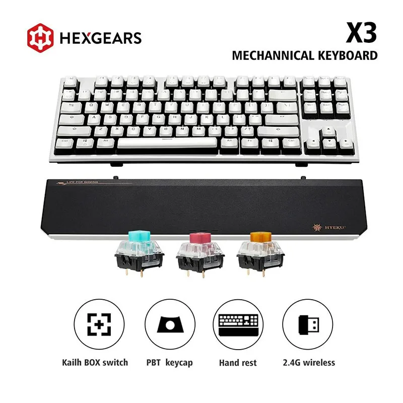 

Клавиатура HEXGEARS X3 Механическая механическая, с 87 клавишами PBT, USB/2/4, Беспроводная игровая клавиатура для рабочего стола, с переключателем Kailh BOX