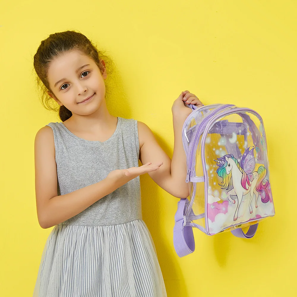 Girl Boy New Unicorn PVC Transparent Backpack Children Cartoon Cute Backpacks In Kindergarten Princess School Bags Mochila Hot