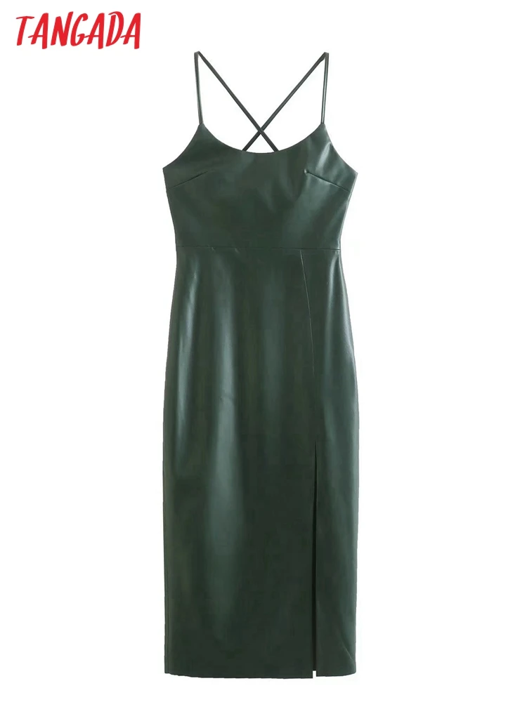 

Платье-миди женское летнее из искусственной кожи на молнии без рукавов