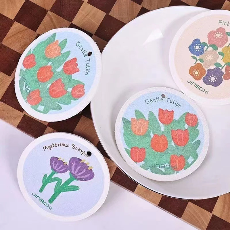 

1Pc Kawaii Kitchen Cleaning Sponge Dishwashing Sponges Water Absorption Quick Dry Compressed Wood Pulp Dish Washing Sponge