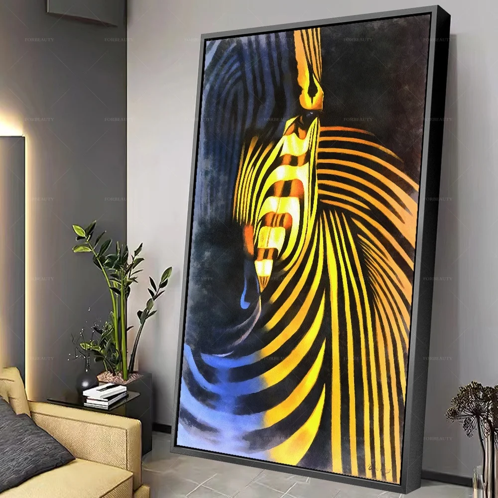 

Картина на холсте Forbeauty в рамке с изображением желтых линий лошадей для домашнего декора