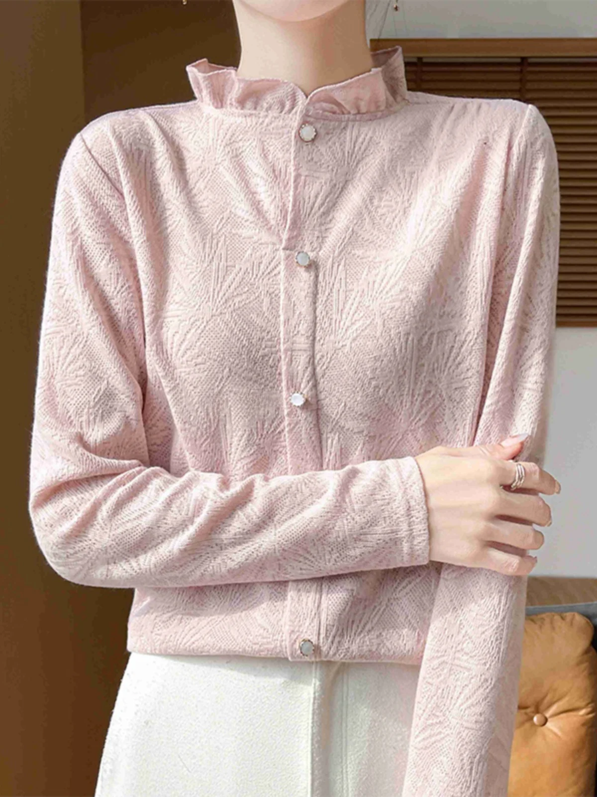 Французский sle Hepburn Sle Элегантный вязаный низ с деревянным воротником-ушанкой