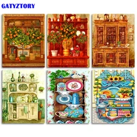 gatyztory 60x75cm frameless pictures by numbers kitchen shelf hand painted acrylic paint by number modern home decor art