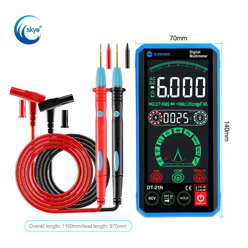 

SUNSHINE DT-21N Digital Multimeter Fully Automatic High Precision Color Touch Screen AC DC Voltage Current Resistance Measuremen