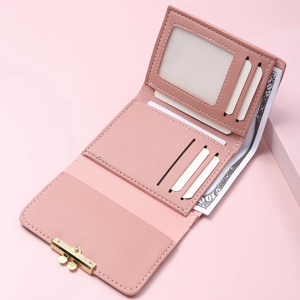 2023 New Flowers Cute Women Wallet Buckle Folding Girl Small Wallet Brand Designed PU Leather Coin Purse Female Card Holder