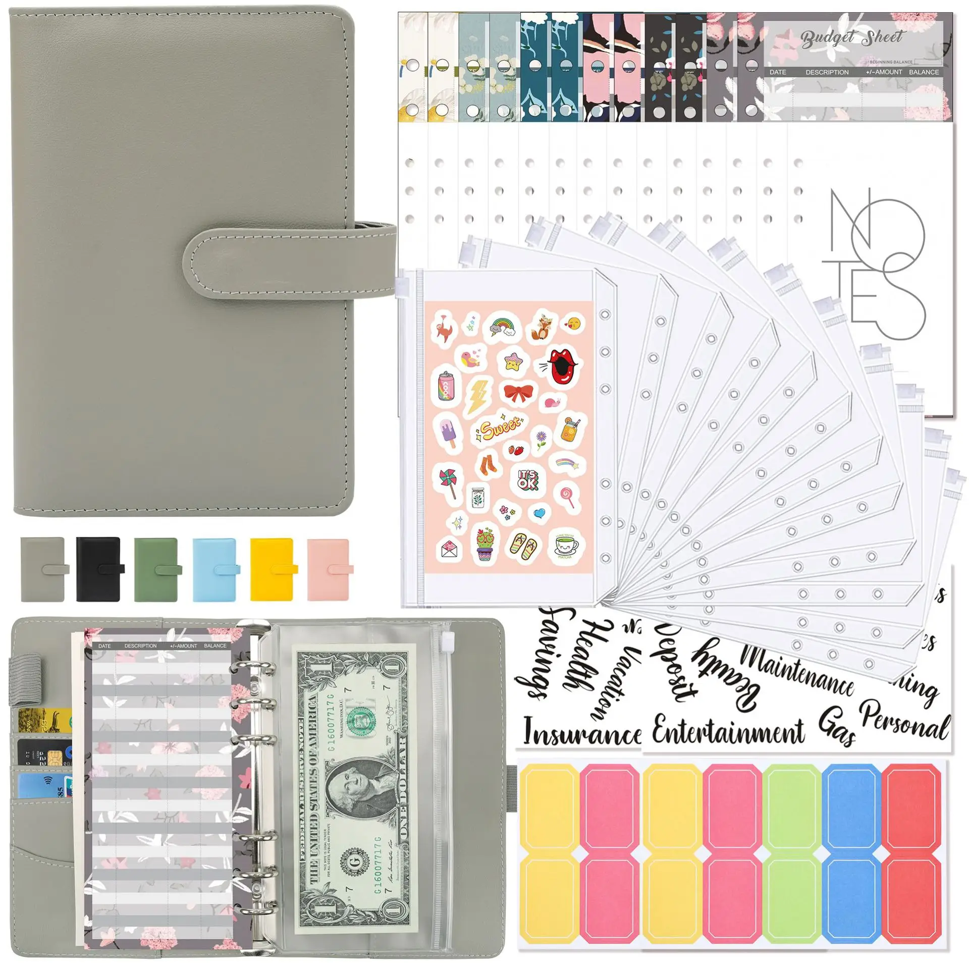 

44 PcsCash Budget Binder Budget Planner Notebook Cover Folder A6 Size Binder Pocket Plastic Binder Zipper Money SavingEnvelope