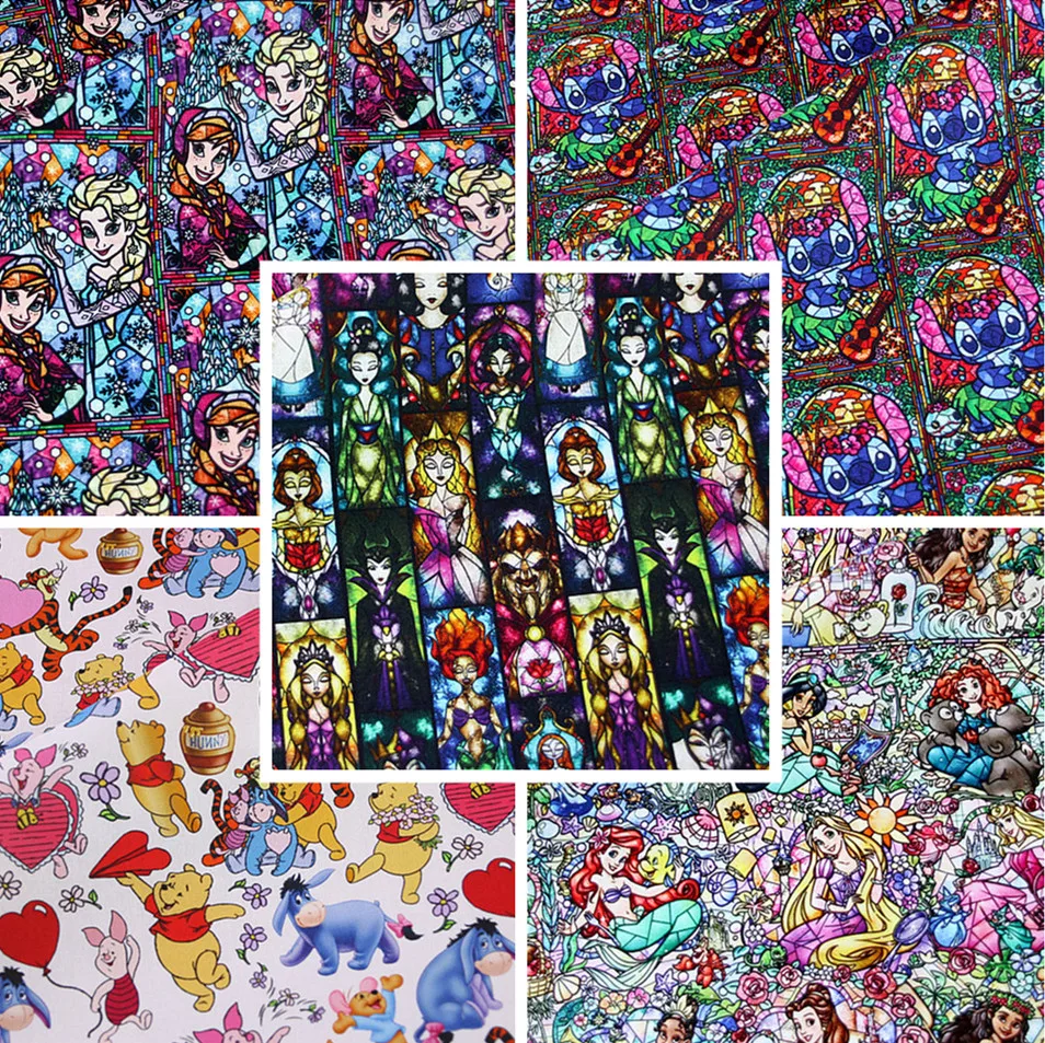 Disney Принцесса Рапунцель Винни Медведь Ститч 100% хлопчатобумажная ткань для