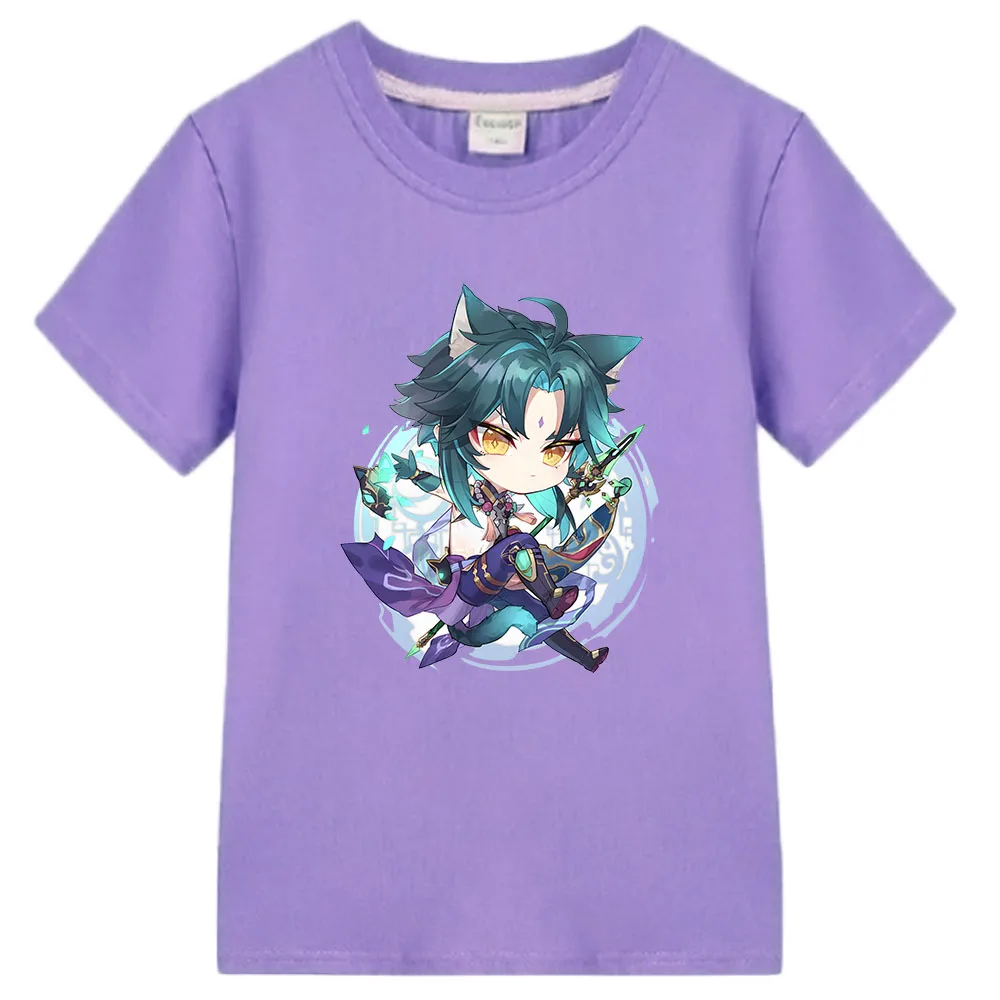 

Hot Game Genshin Impact T Shirt girl Cartoon Xiao Print T-shirts Boys Graphic Tees Japanese Aesthetic Tshirt Clothes 100% Cotton