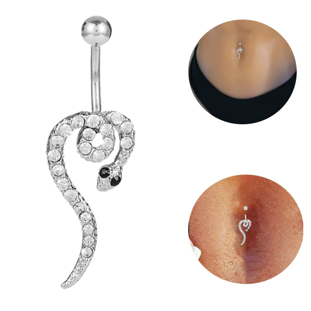 

1PC Snake Diamond Navel Rings Fashion High Quality Surgical Steel Navel Piercing Belly Button Rings Belly Piercing Body Jewelry