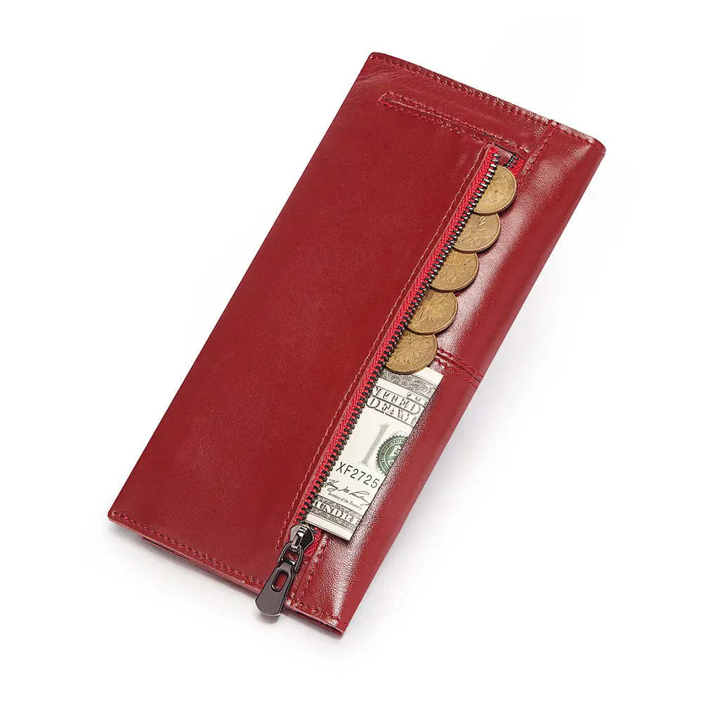 KAVIS Модный женский длинный кошелек из натуральной кожи красные женские клатчи