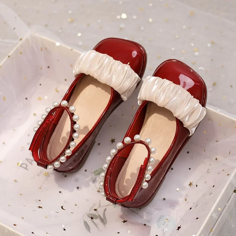 

Кожаные туфли для девочек, плиссированные детские модные туфли винного красного цвета с квадратным носком, новинка 2023, мягкие детские повседневные туфли принцессы, Мэри Джейн для фотографий