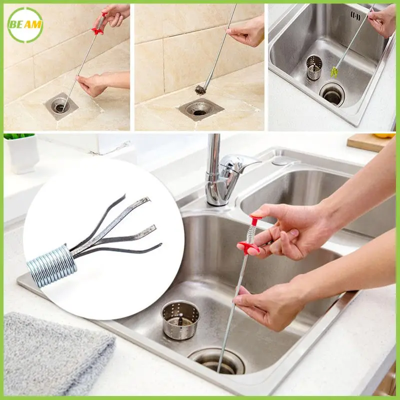 

Metal Wire Drain Cleaner Sticks Clog Remover Cleaning Tools 60cm Spring Pipe Dredging Tools Household For Kitchen Sink