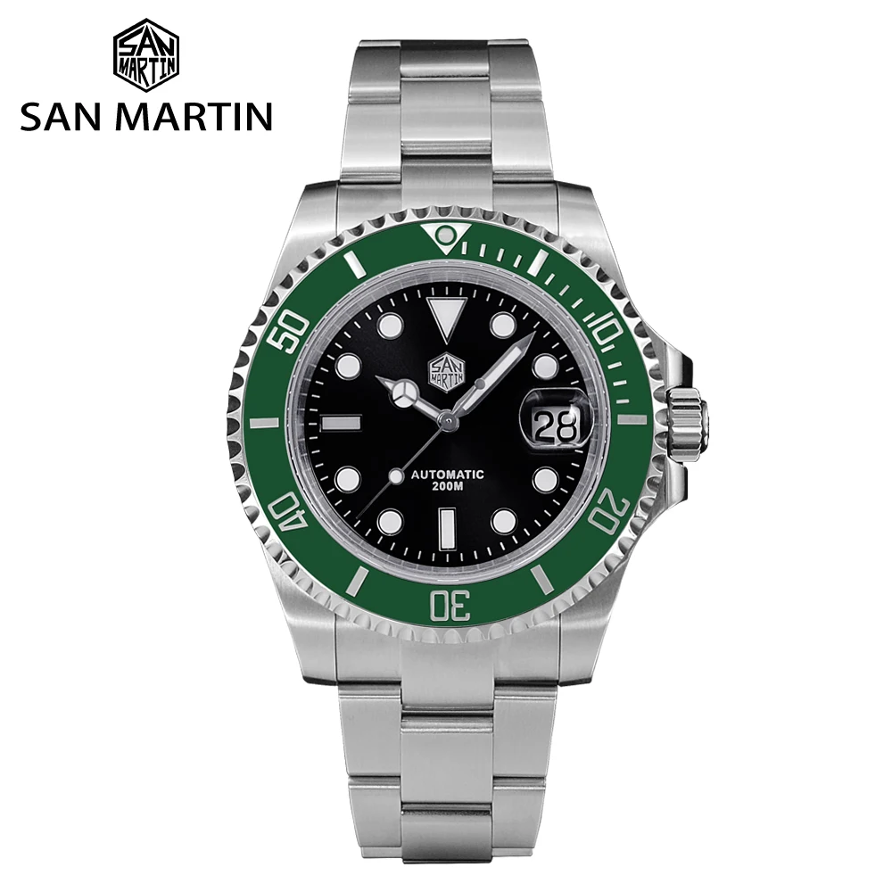 

San Martin 41mm Mens Dive Watch Luxury Water Ghost PT5000 SW200 Automatic Mechanical Sapphire Date Cyclops 20Bar BGW-9 Luminous