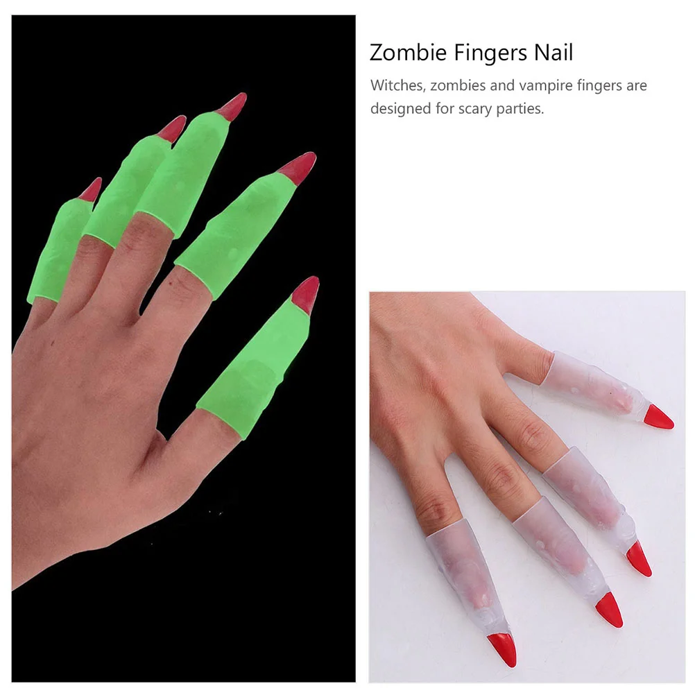 

50 PCS False Nails Finger Cots Halloween Costumes Witch Women Plastic Cosplay Props