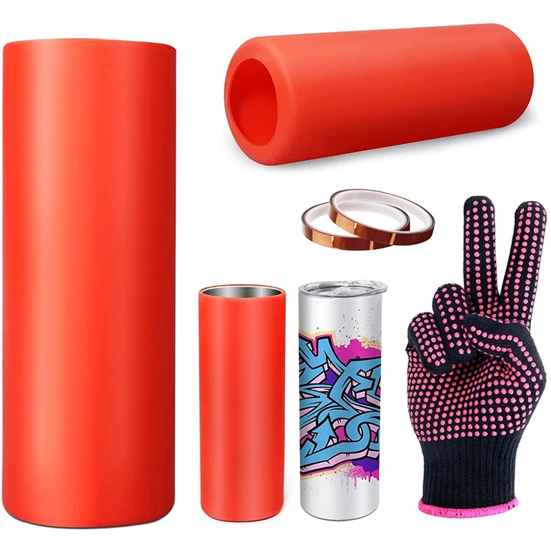 

HOT-Sublimation Tumblers Silicone Wrap 20 30Oz Blanks Skinny Straight Cups Bands Sleeve Kit With Heat-Resistant Gloves Tapes