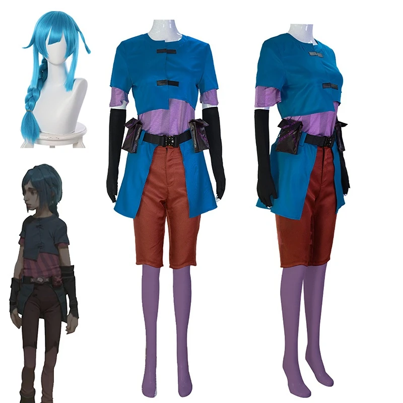 

LOL Jinx Cosplay Costume LOL Arcane Powder Jinx Cosplay Costume Women Sexy Outfits Costume Halloween Bag Full Set Skin