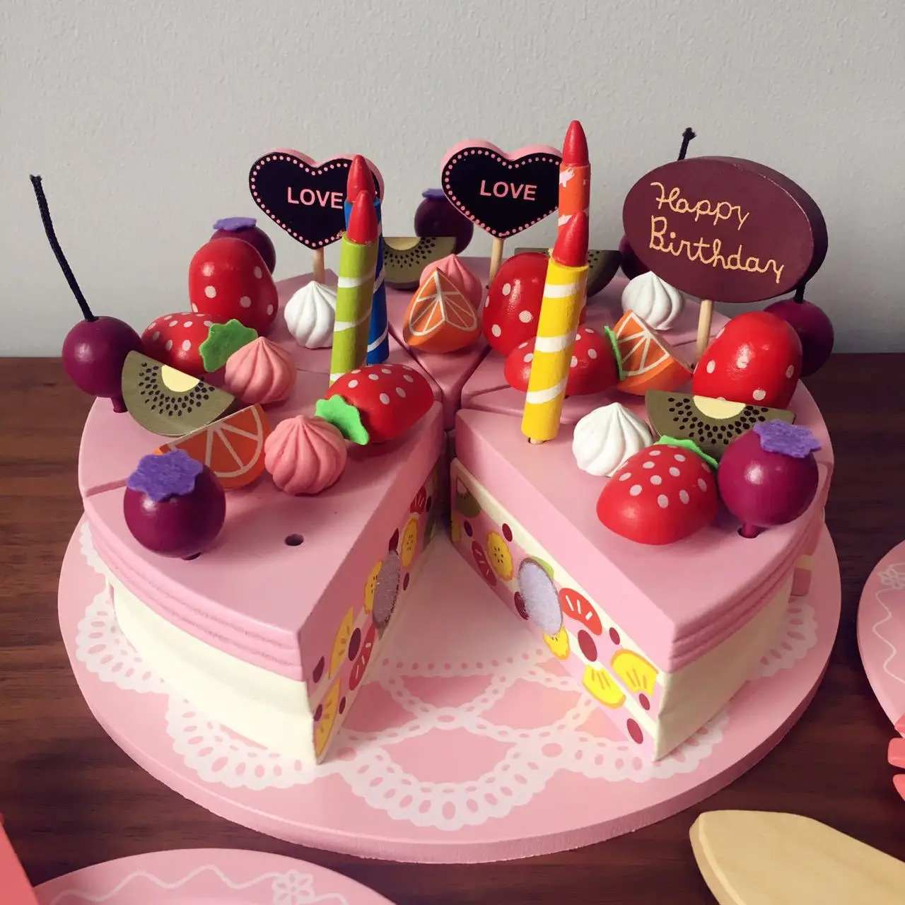 

Kitchen Set Interaction Cake DIY Pretend Play Fruit Cutting Toys for Children Wooden Educational Kids Birthday Gift for Girls
