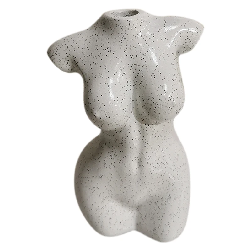 

Nude Female Body Vase Resin Tabletop Flower Pot Modern Home Art Design Decors-White + Speckle