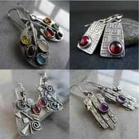new large geometric metal dangle earrings for women purple stone asymmetrical earring female retro jewelry free gift wholesale
