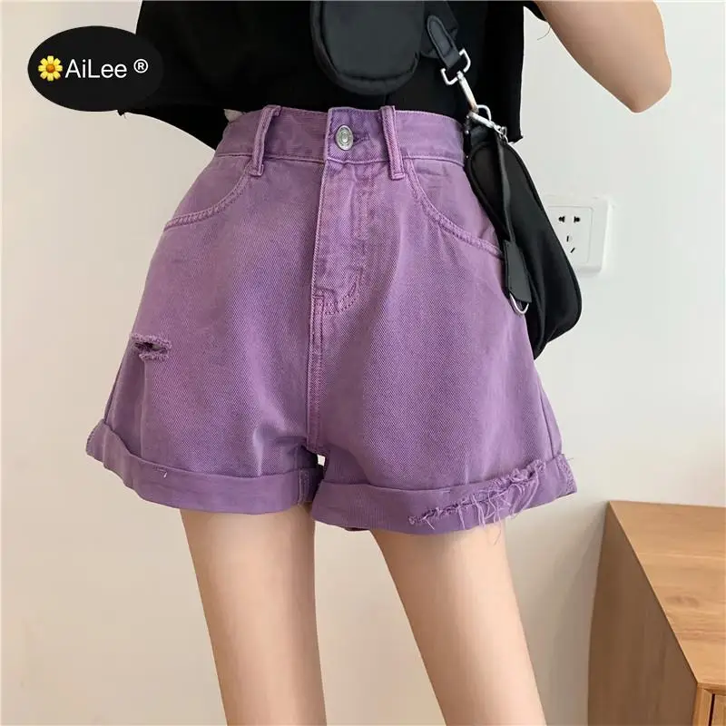 Women Purple Shorts Summer Sexy Jeans Denim Shorts Super Mini Booty Short Club Party Dance Casual Loose Ladies Shorts Plus Size