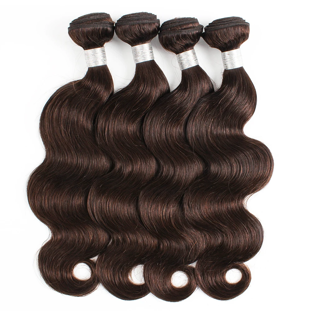Color #2 Darkest Brown 4 Bundles Body Wave Remy Indian Human Hair Extension 400g/Lot Thick Ends Wefts