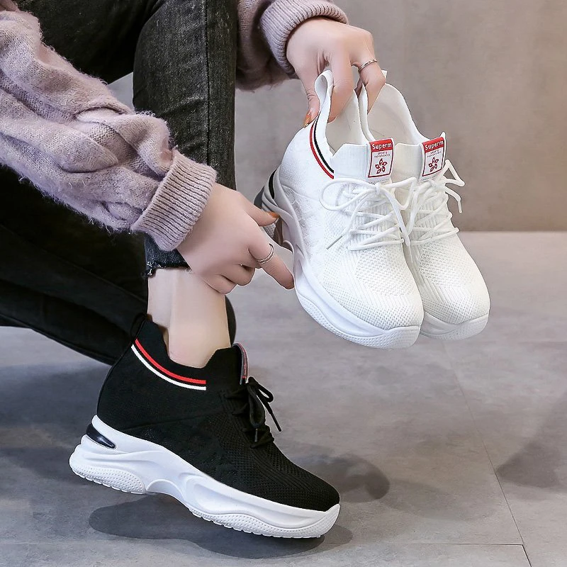 

Сетчатые дышащие женские кроссовки, красивые мягкие повседневные кроссовки на высоком каблуке, женские весенние кроссовки на массивном ка...