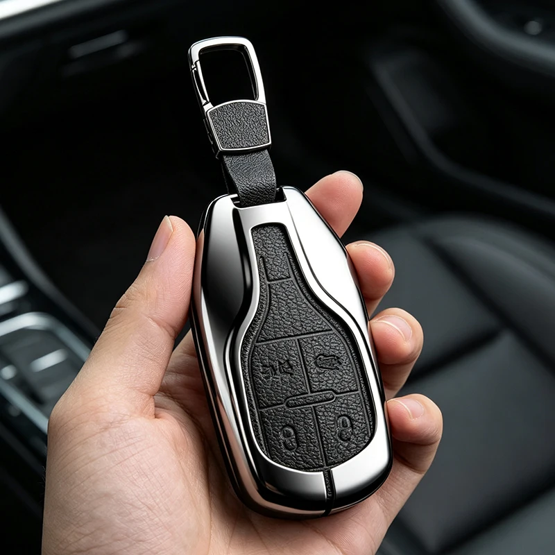 Фото Чехол для автомобильного ключа из цинкового сплава и кожи для Maserati Levante Ghibli Quattroporte GT Granturismo GranCabrio, защитный корпус №1