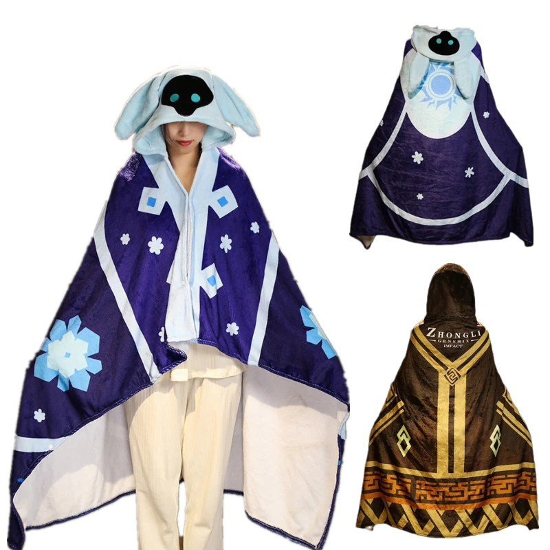 

Накидка с капюшоном в стиле аниме Genshin Impact, фланелевая, одинарный размер, теплая, для косплея